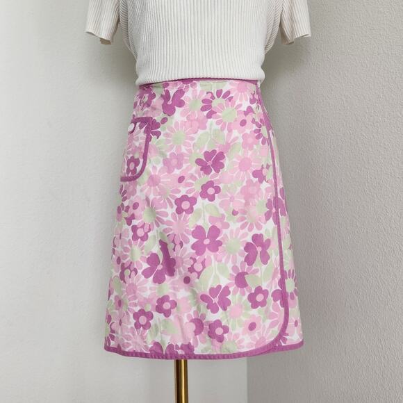 Vintage Y2K Ann Taylor Loft Pink White Floral Wrap Mini Skirt 6